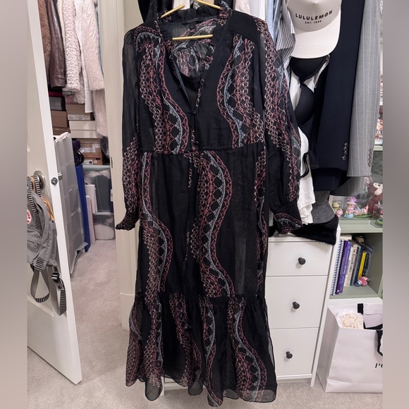 ALLSAINTS Black Printed Long Sleeve Tie-Waist Maxi Dress - Picture 4 of 4